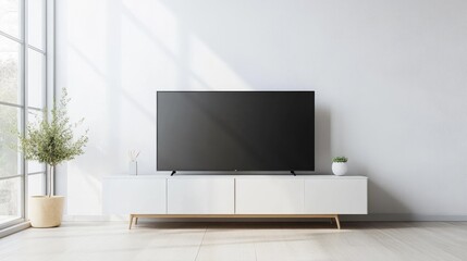 Modern TV Cabinet in Empty Living Room with Elegant Interior Design