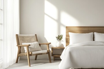 Modern Master Bedroom Design with Elegant Furniture in White and Wooden Corner