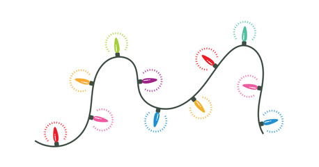 Christmas string lights on white background.