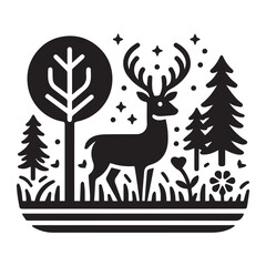 deer logo black icon  cartoon deer animal on a plain white background vector logo