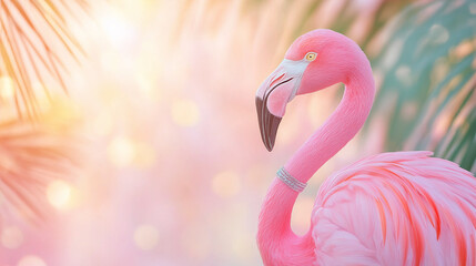 Naklejka premium flamingo wearing diamond-studded