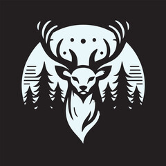 deer logo black icon  cartoon deer animal on a plain white background vector logo