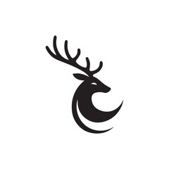 deer logo black icon  cartoon deer animal on a plain white background vector logo