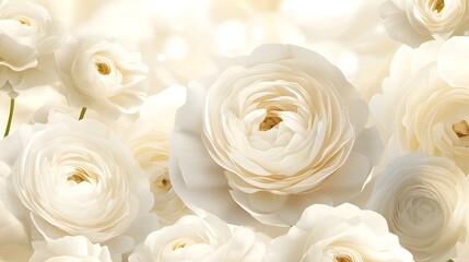 Elegant White Ranunculus Floral Background with Soft Blooming Petals