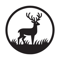 deer logo black icon  cartoon deer animal on a plain white background vector logo