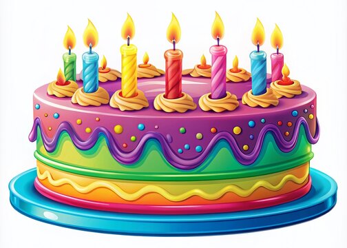 colorful birthday cake with lit candles clip art preview