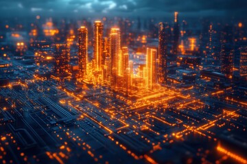 Fototapeta premium Futuristic Cityscape with Circuitry