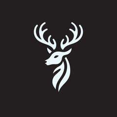 deer logo black icon  cartoon deer animal on a plain white background vector logo