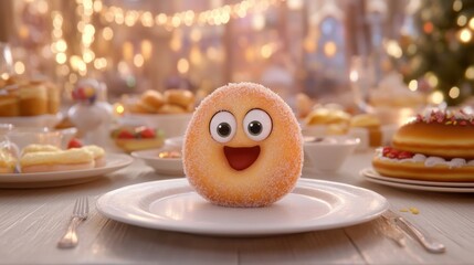A close up of a donut on top of a plate, AI