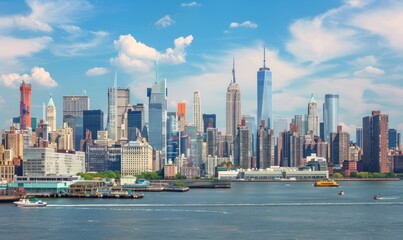 Fototapeta premium Panoramic view of New York City skyline across the Hudson River. Urban landscape and architecture concept.