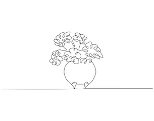 Continuous one line drawing of flower vase. One line drawing illustration of flower vase for home decoration. Interior, decoration, furniture concept single line. Editable outline.