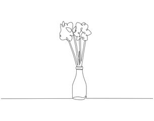 Continuous one line drawing of flower vase. One line drawing illustration of flower vase for home decoration. Interior, decoration, furniture concept single line. Editable outline.