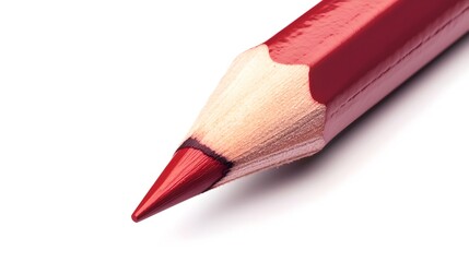 Expertly Sharpened Vermilion Colored Pencil Against Pristine White Background