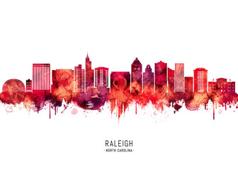 Obraz premium Raleigh North Carolina Skyline Red