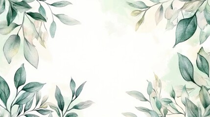 Fototapeta premium Watercolor floral illustration with a green frame and bouquet for weddings or backgrounds.