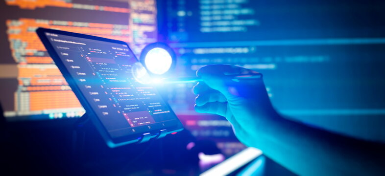 Technology background. Development, programming and coding technology concept. A programmer manually works with program code