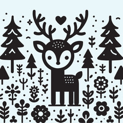 deer logo black icon  cartoon deer animal on a plain white background vector logo