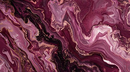 Obraz premium Deep burgundy backdrop with pale pink and copper marbled ink offering a bold abstract composition