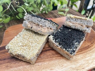 Tuna sesame sandwiches with white and black sesame seed