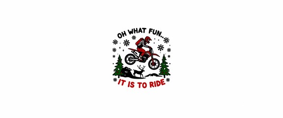 Festive motocross design with humorous text in Christmas colors on black background