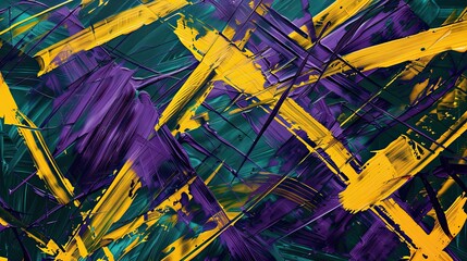 High-energy wallpaper with yellow and purple brushstrokes on a dark green backdrop