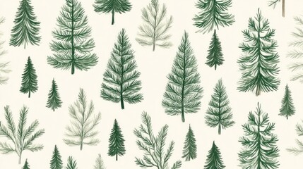 Obraz premium Green Christmas tree pattern for winter holiday wallpaper and scrapbooking.