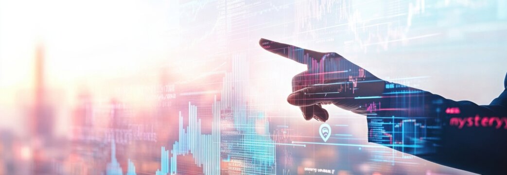 Business professional analyzing financial data with a futuristic cityscape backdrop