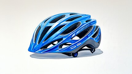 Fototapeta premium A blue bicycle helmet stands out against a white background, clean and sharp.