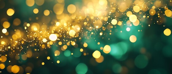 Gold and green Vintage Fireworks and bokeh in New Year eve and copy space