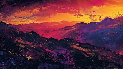 Fototapeta premium Abstract wallpaper with magenta and bronze depicting a mountain range and sunset
