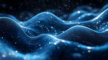 Abstract Blue Wavy Background with Glittering Particles