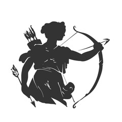 Fototapeta premium Archer Goddess Silhouette Vector Illustration