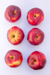 These apples' skin is smooth, glossy, and semi-thin, showcasing a golden yellow-orange base, covered in a bright to dark red, crimson blush with prominent yellow lenticels.