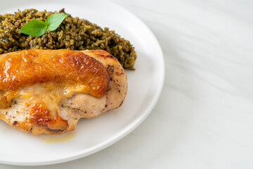 pesto fried rice with grilled chicken