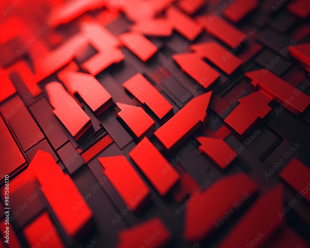 Poster close-up of abstract 3d shapes in red and black, creating a dynamic and striking visual effect.