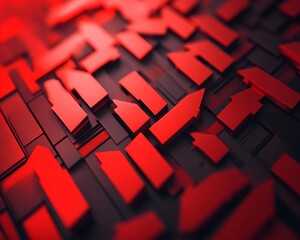 Obraz premium Close-up of abstract 3D shapes in red and black, creating a dynamic and striking visual effect.