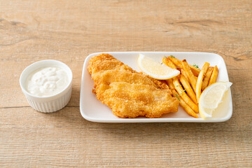fish and chips - fried fish fillet with potatoes chips