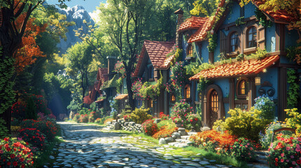 Obraz premium Enchanted Village Street in Summer