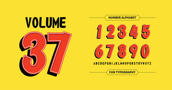 Volume 37: Stylish Number Design. Includes uppercase numbers and characters. Perfect for custom kids sports jerseys and team apparel. Vector illustration