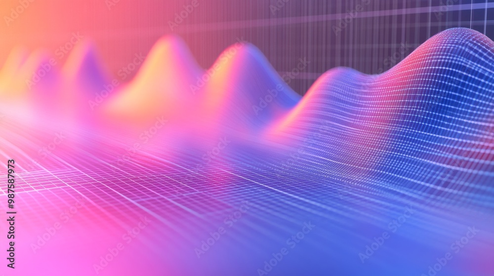Fototapete a sleek 3d line graph in gradient colors, floating in a futuristic digital grid, symbolizing advance