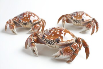 Handcrafted jewelry made from polished crab shells on white background, isolated object