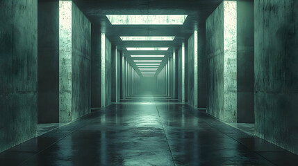 Green Concrete Hallway 3D Illustration