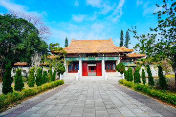 Fototapeta premium Kaohsiung, Taiwan, Republic of China, 01 25 2024: Kaohsiung Martyrs' Shrine： Destination known for a shrine dedicated to revolutionary martyrs, with scenic city views.