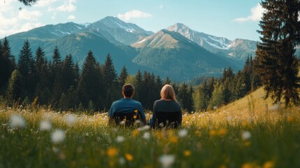Couple enjoying the view while hiking in scenic nature.