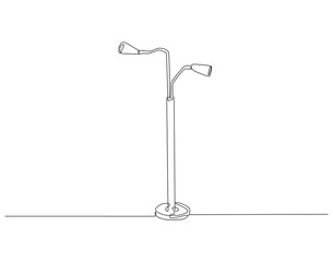 Continuous one line drawing of modern floor lamp. One line drawing illustration of floor lamp for interior. Room decoration, Home interior concept line art. Editable outline.