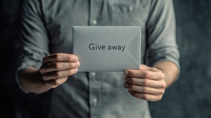 Donation and charity concept: hands holding envelope with "give away" message for community support