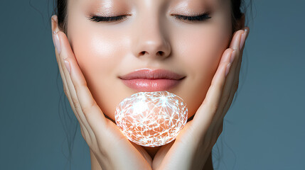 Naklejka premium Woman with glowing orb futuristic beauty concept