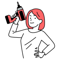 インパクトドライバーを構えるカジュアルな女性