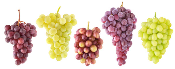 Collection of grapes clusters of different shapes and colors cut out