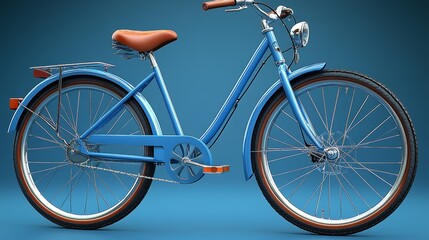 Fototapeta premium Stylish blue bicycle with a classic design and brown leather seat, perfect for leisurely rides and urban commuting.